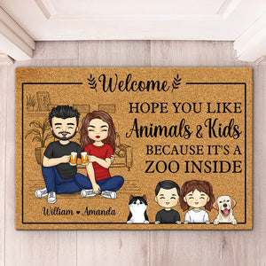 Hope You Like 'Cause It's A Zoo Inside - Family Personalized Custom Decorative Mat - Gift For Family Members