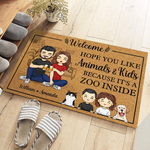 Hope You Like 'Cause It's A Zoo Inside - Family Personalized Custom Decorative Mat - Gift For Family Members