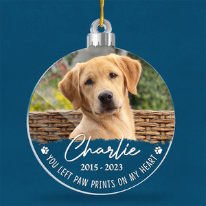 Custom Photo You Left Paw Prints In My Heart - Memorial Personalized Custom Ornament - Acrylic Round Shaped - Christmas Gift, Sympathy Gift For Pet Owners, Pet Lovers