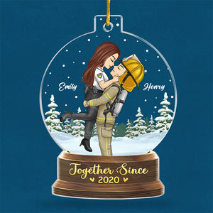 Together Is A Wonderful Place To Be - Couple Personalized Custom Ornament - Acrylic Snow Globe Shaped - Christmas Gift For Husband Wife, Anniversary, Occupations