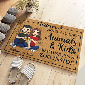 Welcome It's A Zoo Inside - Couple Personalized Custom Decorative Mat - Gift For Husband Wife