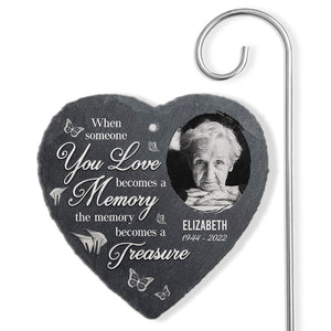 Custom Photo Memories With You Are Treasurea - Memorial Personalized Memorial Garden Slate & Hook - Sympathy Gift, Gift For Family Members