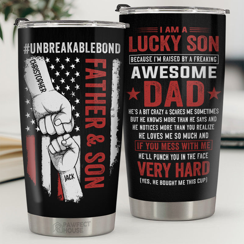 Lucky Son Of An Awesome Dad - Personalized Tumbler Cup - Birthday Gift For  Son