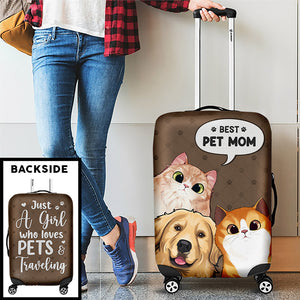 Best Pet Mom In The World - Dog & Cat Personalized Custom Luggage Cover - Gift For Pet Owners, Pet Lovers