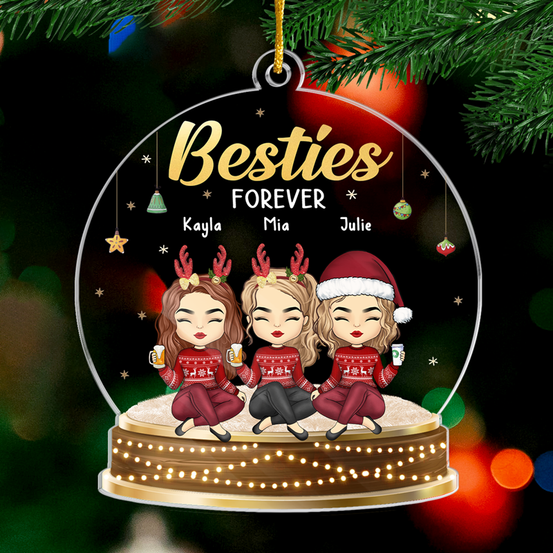 Friendship Is One Mind In Two Bodies - Bestie Personalized Custom Ornament - Acrylic Snow Globe Shaped - Christmas Gift For Best Friends, BFF, Sisters