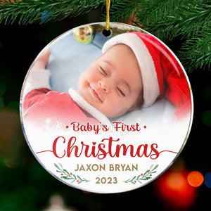 Custom Photo The First Christmas - Family Personalized Custom Ornament - Acrylic Round Shaped - Christmas Gift For Family Members
