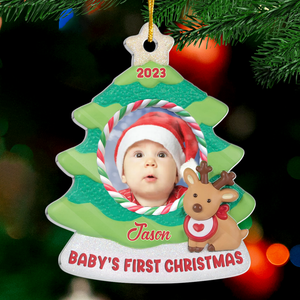 Custom Photo Baby First Christmas - Family Personalized Custom Ornament - Acrylic Christmas Tree Shaped - Christmas Gift For Family Members