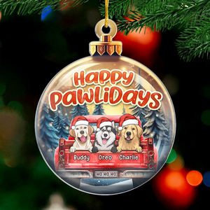 Happy Pawlidays Ho Ho Ho - Dog & Cat Personalized Custom Ornament - Acrylic Custom Shaped - Christmas Gift For Pet Owners, Pet Lovers