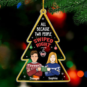 It Started With A Swipe - Couple Personalized Custom Ornament - Acrylic Christmas Tree Shaped - Christmas Gift For Husband Wife, Anniversary