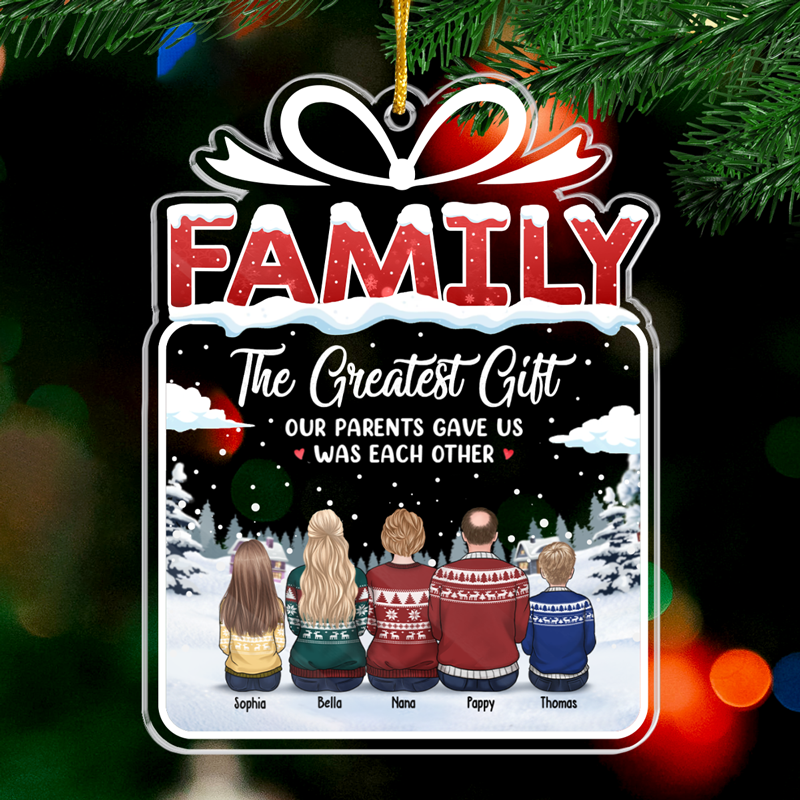 Family Is Love - Family Personalized Custom Ornament - Acrylic Gift Box Shaped - Christmas Gift For Family Members