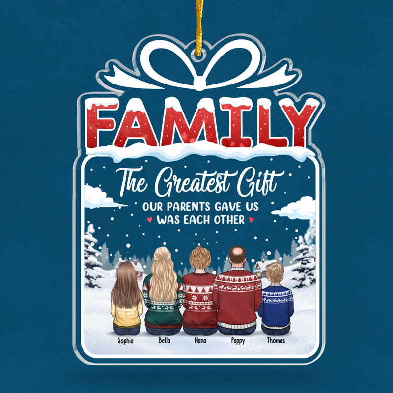 Family Is Love - Family Personalized Custom Ornament - Acrylic Gift Box Shaped - Christmas Gift For Family Members