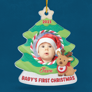 Custom Photo Baby First Christmas - Family Personalized Custom Ornament - Acrylic Christmas Tree Shaped - Christmas Gift For Family Members