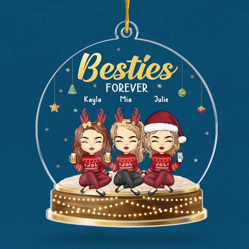 Friendship Is One Mind In Two Bodies - Bestie Personalized Custom Ornament - Acrylic Snow Globe Shaped - Christmas Gift For Best Friends, BFF, Sisters