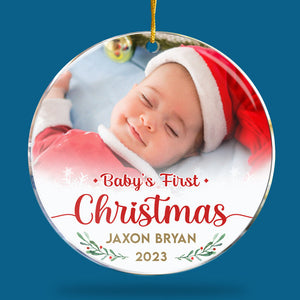 Custom Photo The First Christmas - Family Personalized Custom Ornament - Acrylic Round Shaped - Christmas Gift For Family Members