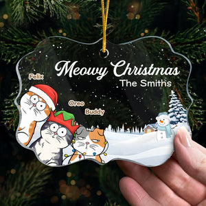 We Wish You A Meowy Christmas - Cat Personalized Custom Ornament - Acrylic Benelux Shaped - Christmas Gift For Pet Owners, Pet Lovers