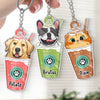 Puppuccino Catpuccino Coffee - Dog & Cat Personalized Custom Flower Shaped Acrylic Keychain - Gift For Pet Owners, Pet Lovers