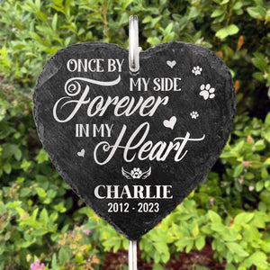 Custom Photo One By My Side Forever In My Heart - Memorial Personalized Memorial Garden Slate & Hook - Memorial Gift, Sympathy Gift For Pet Owners, Pet Lovers