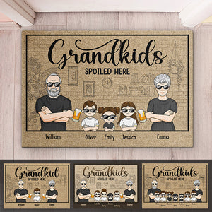 Welcome To Our Home, Grandkids Spoiled Here - Family Personalized Custom Decorative Mat - Gift For Grandma, Grandpa