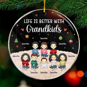 La vie est meilleure avec ses petits-enfants - Décoration personnalisée pour la famille - Forme ronde en acrylique - Cadeau de Noël pour les membres de la famille