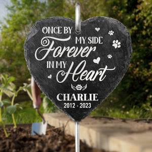 Custom Photo One By My Side Forever In My Heart - Memorial Personalized Memorial Garden Slate & Hook - Memorial Gift, Sympathy Gift For Pet Owners, Pet Lovers