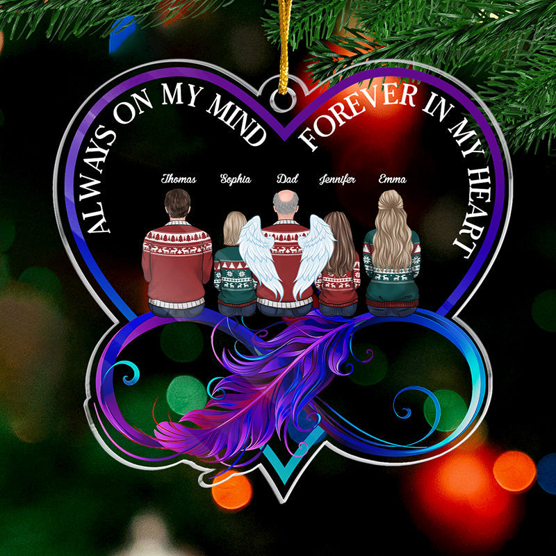 Tu es à jamais dans nos cœurs - Ornement commémoratif personnalisé - En forme de cœur infini en acrylique - Cadeau de Noël, cadeau de condoléances pour les membres de la famille