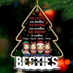 Our Laughs Are Limitless - Bestie Personalized Custom Ornament - Acrylic Christmas Tree Shaped - Christmas Gift For Best Friends, BFF, Sisters