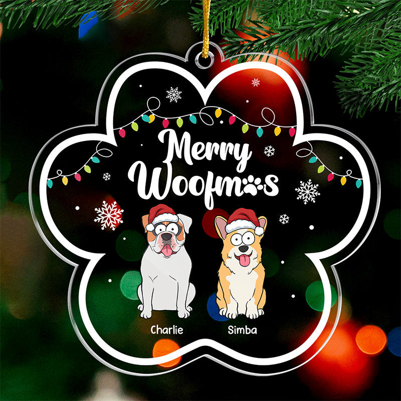 Merry Woofmas - Dog Personalized Custom Ornament - Acrylic Flower Shaped - Christmas Gift For Pet Owners, Pet Lovers