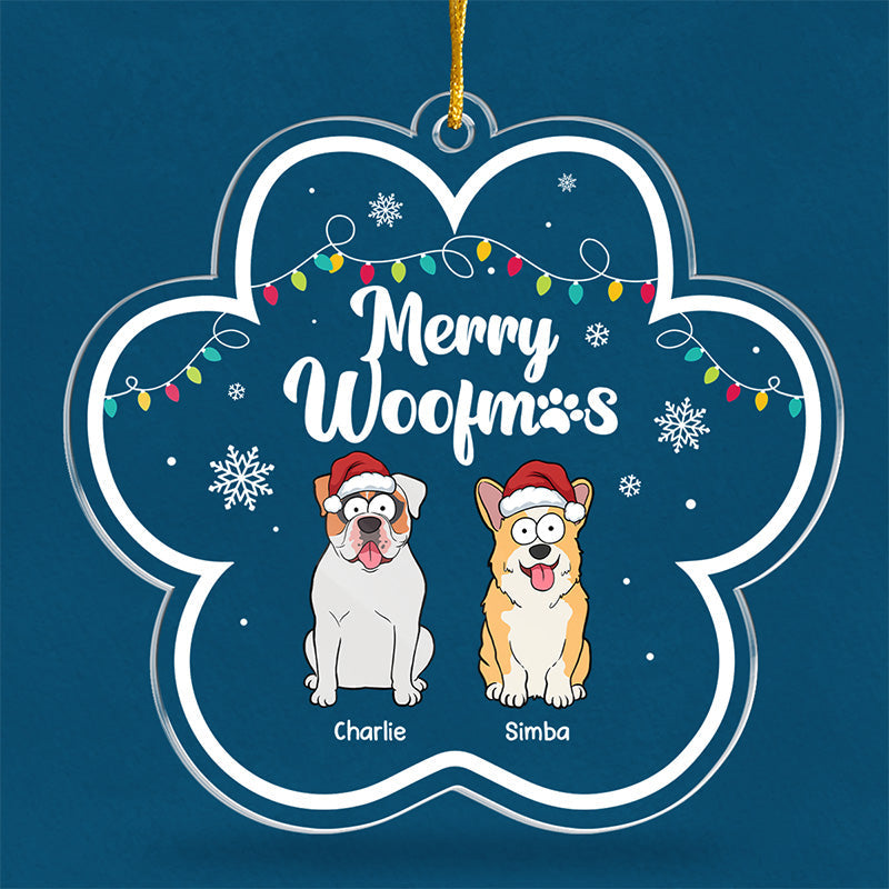 Merry Woofmas - Dog Personalized Custom Ornament - Acrylic Flower Shaped - Christmas Gift For Pet Owners, Pet Lovers
