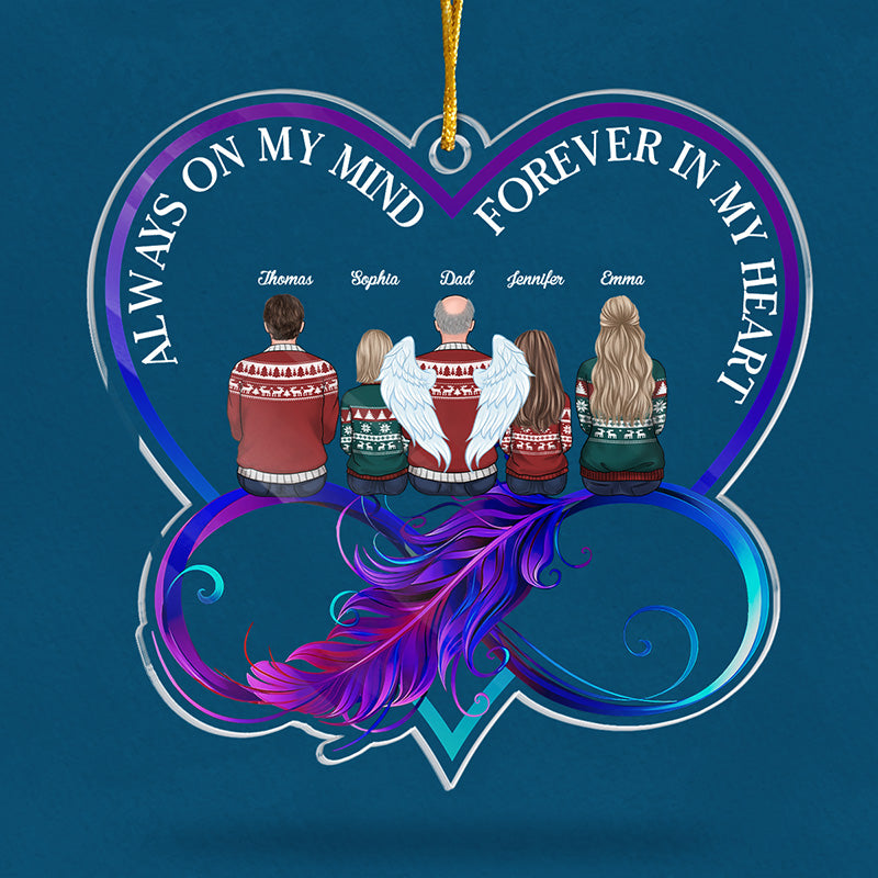 Tu es à jamais dans nos cœurs - Ornement commémoratif personnalisé - En forme de cœur infini en acrylique - Cadeau de Noël, cadeau de condoléances pour les membres de la famille