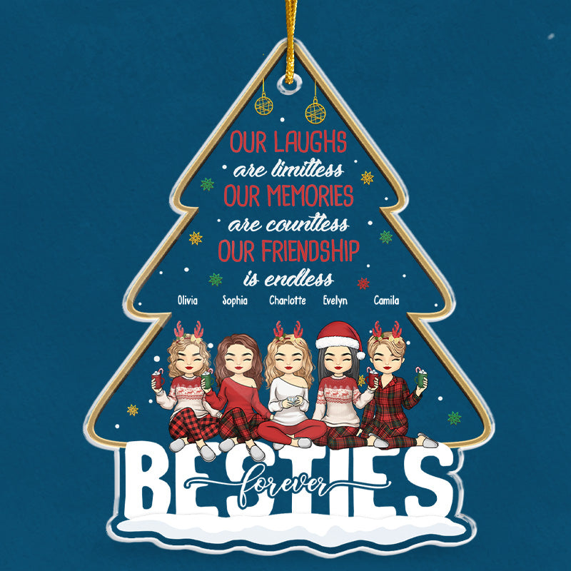 Our Friendship Is Endless - Bestie Personalized Custom Ornament - Acrylic Christmas Tree Shaped - Christmas Gift For Best Friends, BFF, Sisters