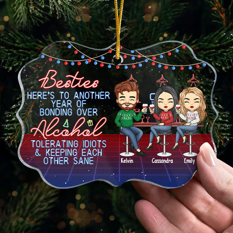 Drunk And Disorderly Together - Bestie Personalized Custom Ornament - Acrylic Benelux Shaped - Christmas Gift For Best Friends, BFF, Sisters