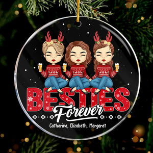 Besties Forever - Bestie Personalized Custom Ornament - Acrylic Round Shaped - Christmas Gift For Best Friends, BFF, Sisters