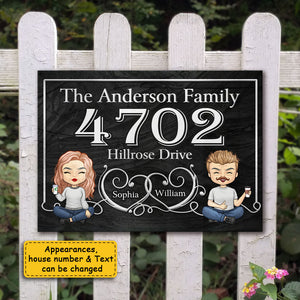 Couple Metal House Address Sign - Gift For Couples, Husband Wife - Personalized Metal Sign