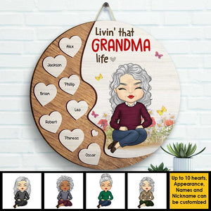 Livin' That Grandma Life - Gift For Mom, Grandma - Personalized Shaped Wood Sign.