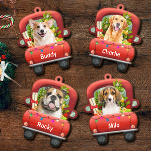 Celebrate Christmas On The Red Truck - Upload Pet Photo - Personalized Shaped Ornament.