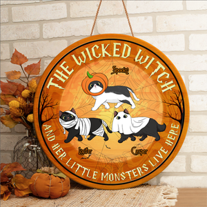The Wicked Witch And Her Little Monsters Live Here - Funny Personalized Cat Door Sign.