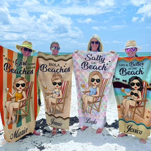 Hola Beaches - Bestie Personalized Custom Beach Towel - Gift For Best Friends, BFF, Sisters