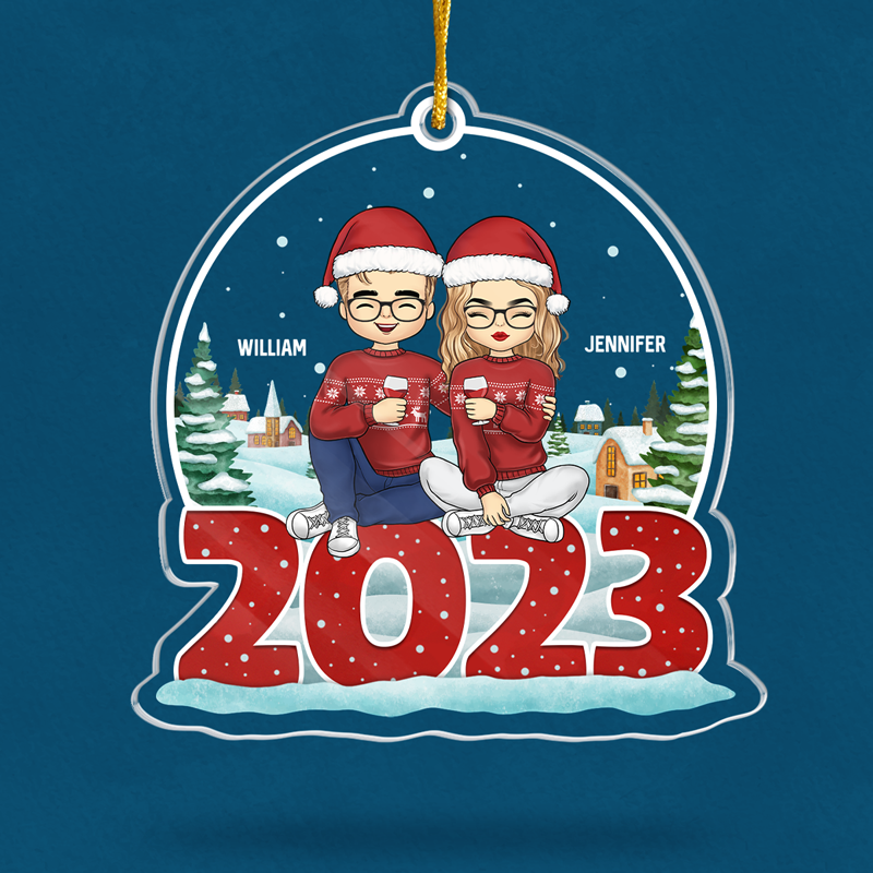 Dating Me Is The Gift This Year - Couple Personalized Custom Ornament - Acrylic Snow Globe Shaped - Christmas Gift For Husband Wife, Anniversary