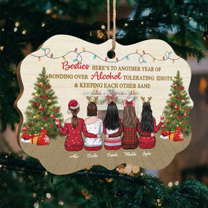 Here‚s To Another Year Of Bonding Over Alcohol - Personalized Custom Benelux Shaped Wood/Aluminum Christmas Ornament - Gift For Bestie, Best Friend, Sister, Birthday Gift For Bestie And Friend, Christmas New Arrival Gift